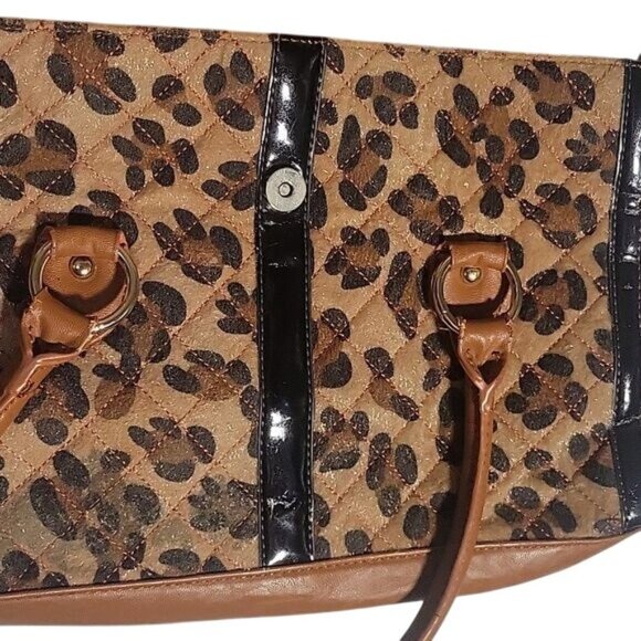 Leopard Print & Faux Croc Leather Satchel Bag With Adjustable Strap & Top Handle - Picture 3 of 9